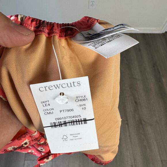 Crewcuts by J.Crew Bow Tie Swimwear Top Girls 10 Pink Red Floral Halter Pullover - Picture 3 of 8